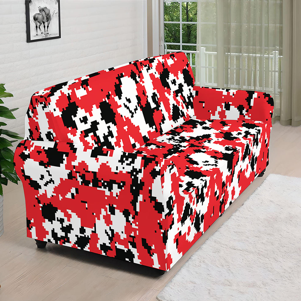 Red White And Black Digital Camo Print Sofa Cover