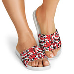 Red White And Black Digital Camo Print White Slide Sandals