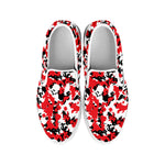 Red White And Black Digital Camo Print White Slip On Shoes