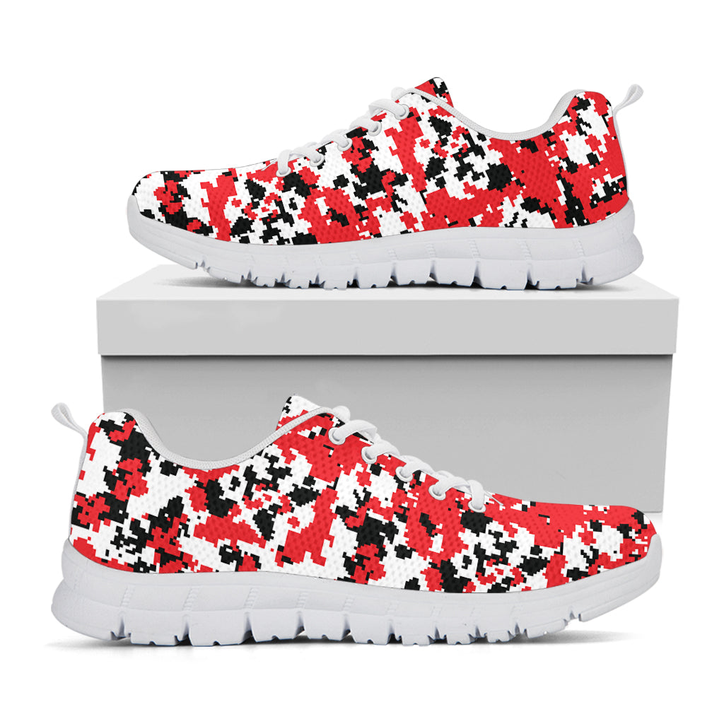 Red White And Black Digital Camo Print White Sneakers