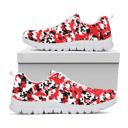 Red White And Black Digital Camo Print White Sneakers