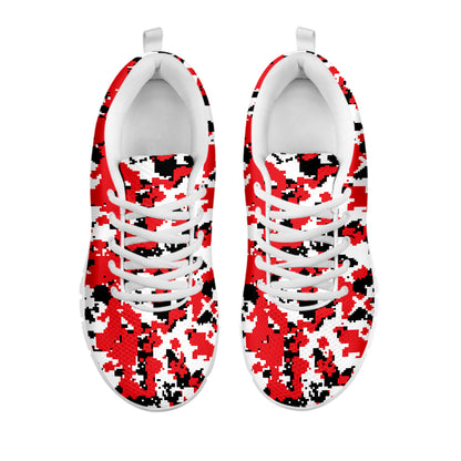 Red White And Black Digital Camo Print White Sneakers