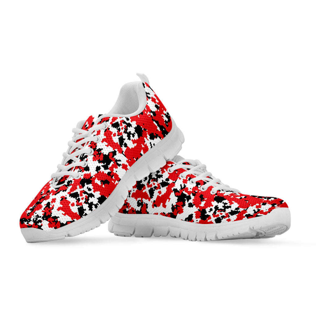 Red White And Black Digital Camo Print White Sneakers