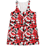 Red White And Black Digital Camo Print Women's Racerback Tank Top