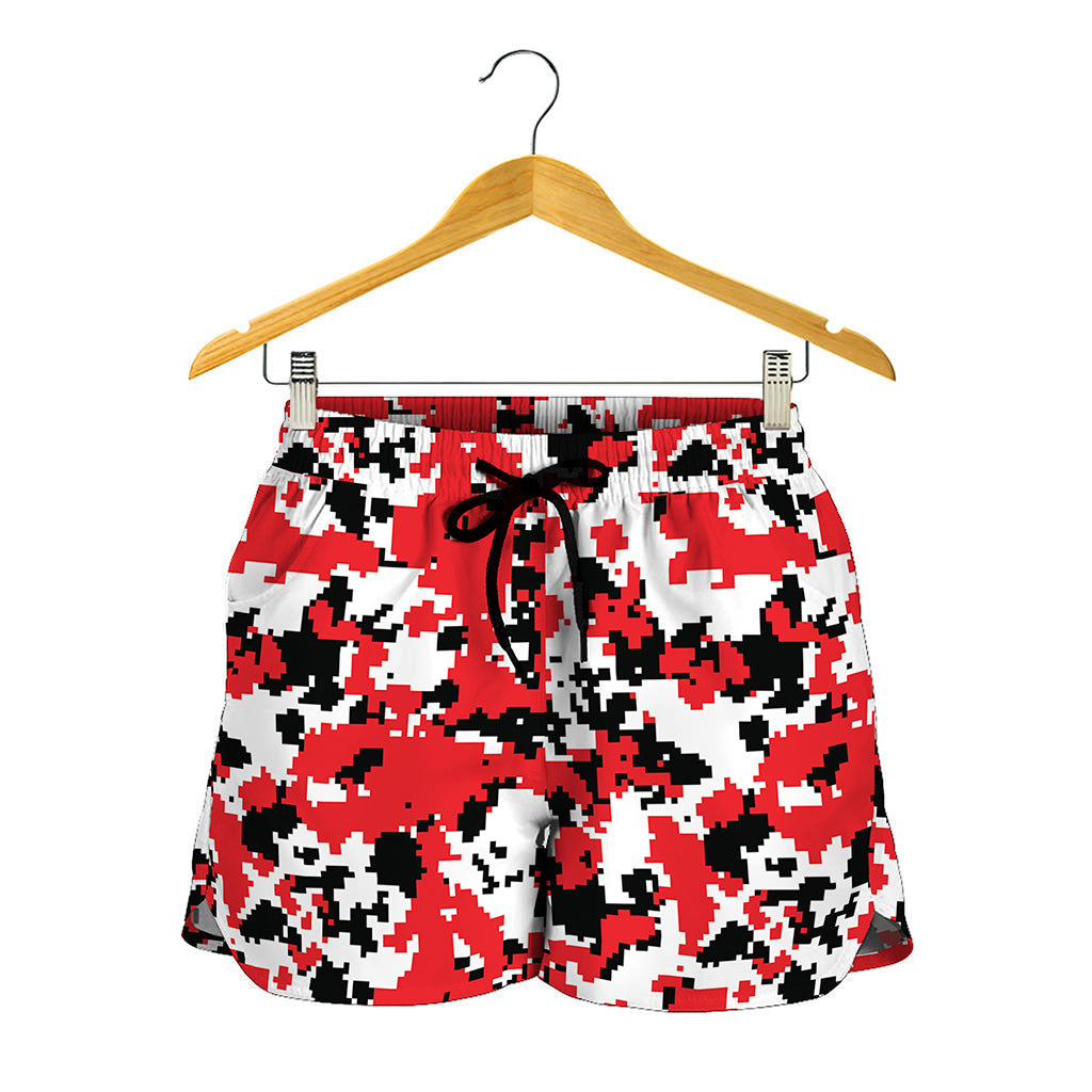 Red White And Black Digital Camo Print Women's Shorts