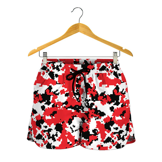 Red White And Black Digital Camo Print Women's Shorts