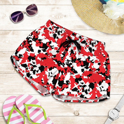 Red White And Black Digital Camo Print Women's Shorts