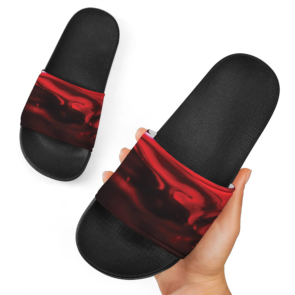 Red Wine Print Black Slide Sandals