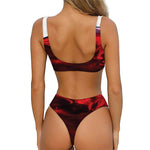 Red Wine Print Front Bow Tie Bikini