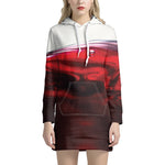 Red Wine Print Hoodie Dress