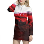 Red Wine Print Hoodie Dress