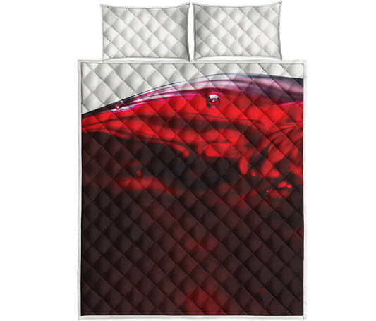 Red Wine Print Quilt Bed Set