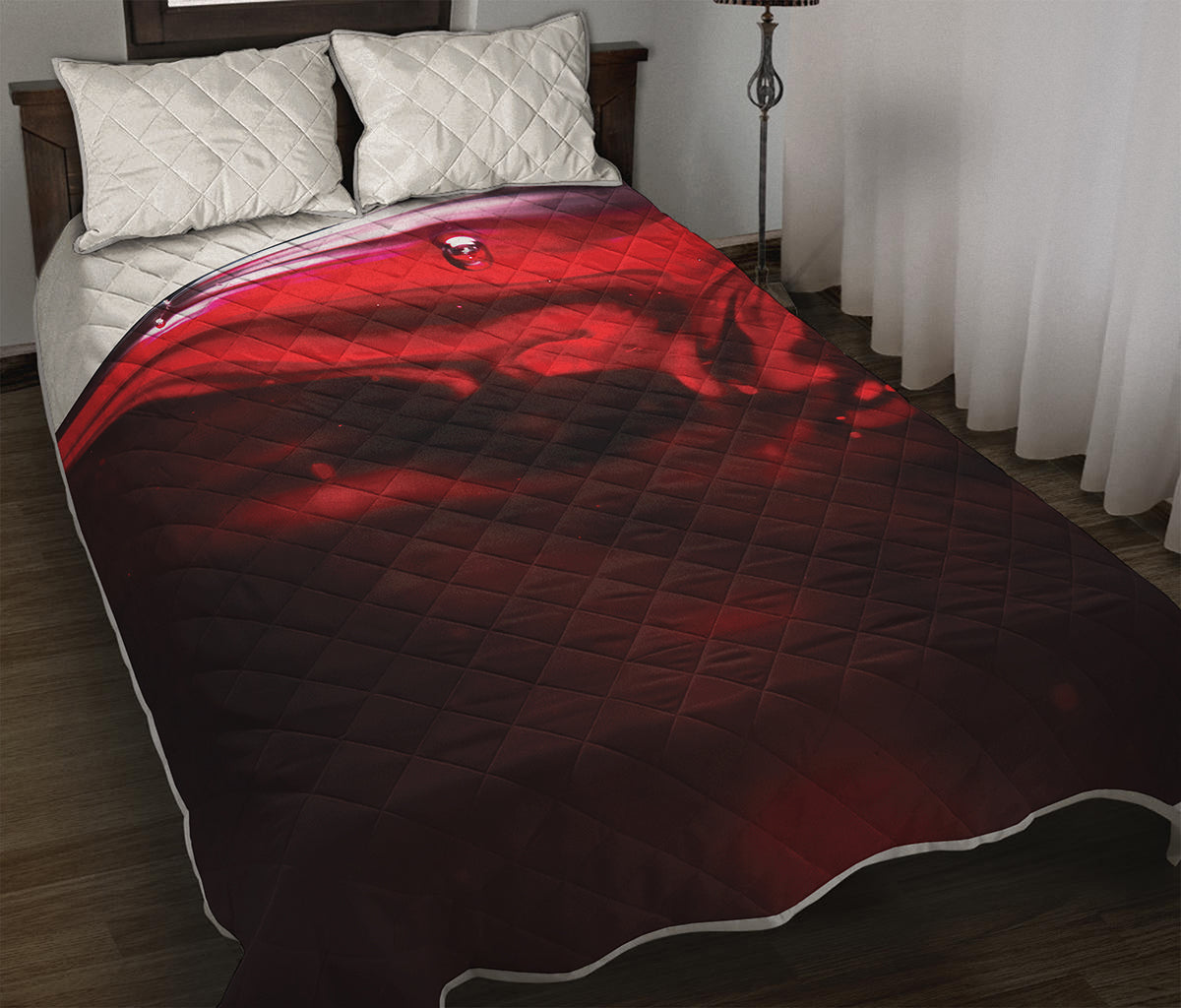 Red Wine Print Quilt Bed Set