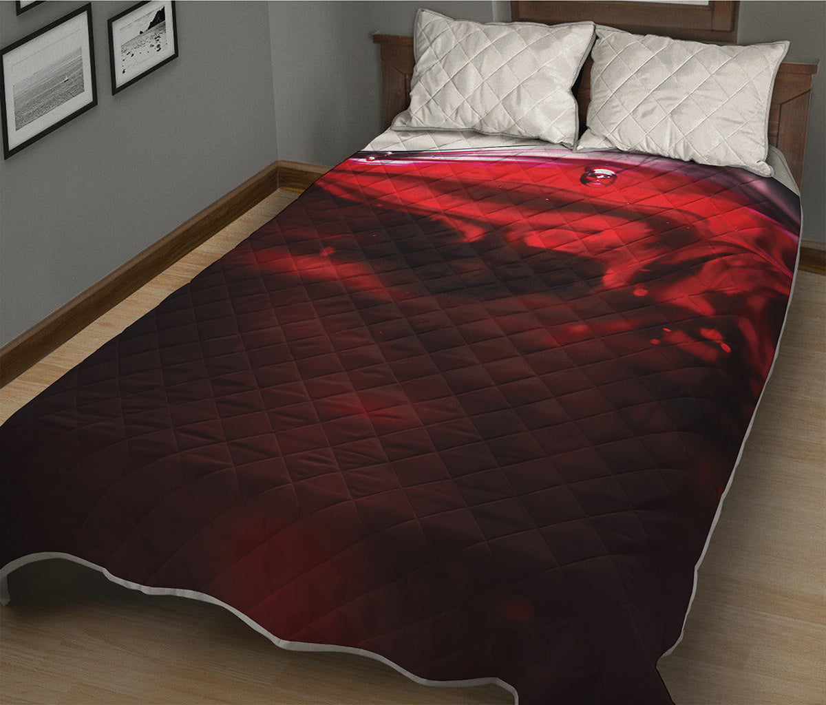Red Wine Print Quilt Bed Set