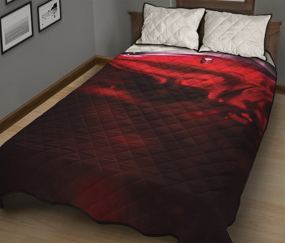 Red Wine Print Quilt Bed Set