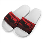 Red Wine Print White Slide Sandals