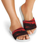 Red Wine Print White Slide Sandals