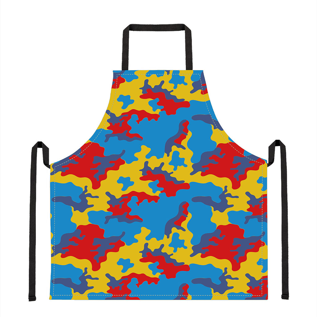 Red Yellow And Blue Camouflage Print Apron