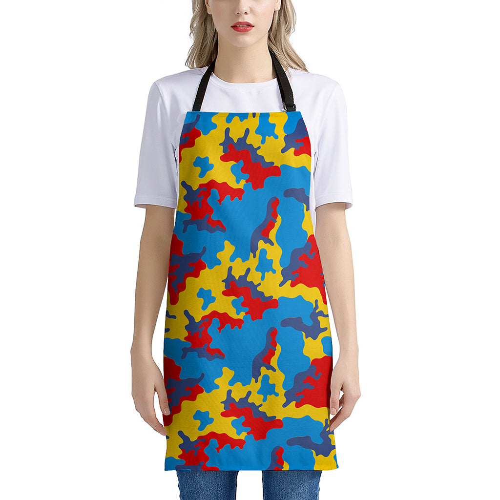 Red Yellow And Blue Camouflage Print Apron