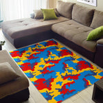 Red Yellow And Blue Camouflage Print Area Rug GearFrost