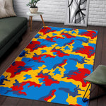 Red Yellow And Blue Camouflage Print Area Rug GearFrost