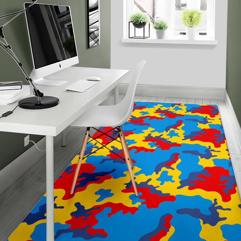 Red Yellow And Blue Camouflage Print Area Rug GearFrost