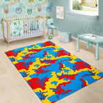 Red Yellow And Blue Camouflage Print Area Rug GearFrost