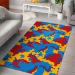 Red Yellow And Blue Camouflage Print Area Rug GearFrost