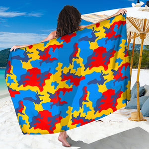 Red Yellow And Blue Camouflage Print Beach Sarong Wrap