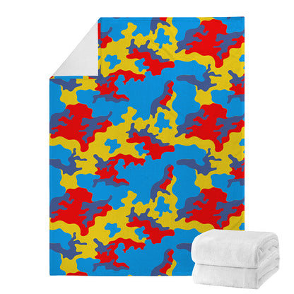 Red Yellow And Blue Camouflage Print Blanket