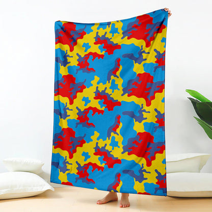 Red Yellow And Blue Camouflage Print Blanket