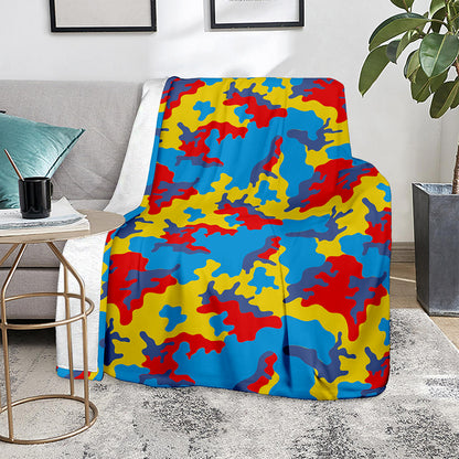 Red Yellow And Blue Camouflage Print Blanket