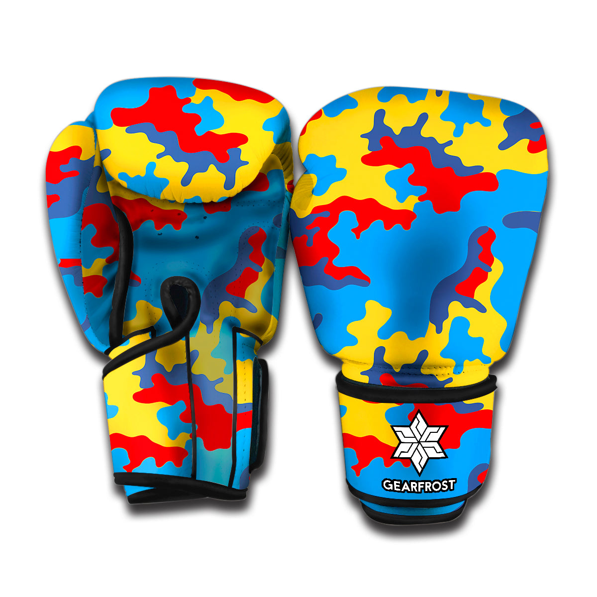 Red Yellow And Blue Camouflage Print Boxing Gloves