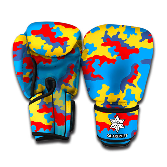 Red Yellow And Blue Camouflage Print Boxing Gloves