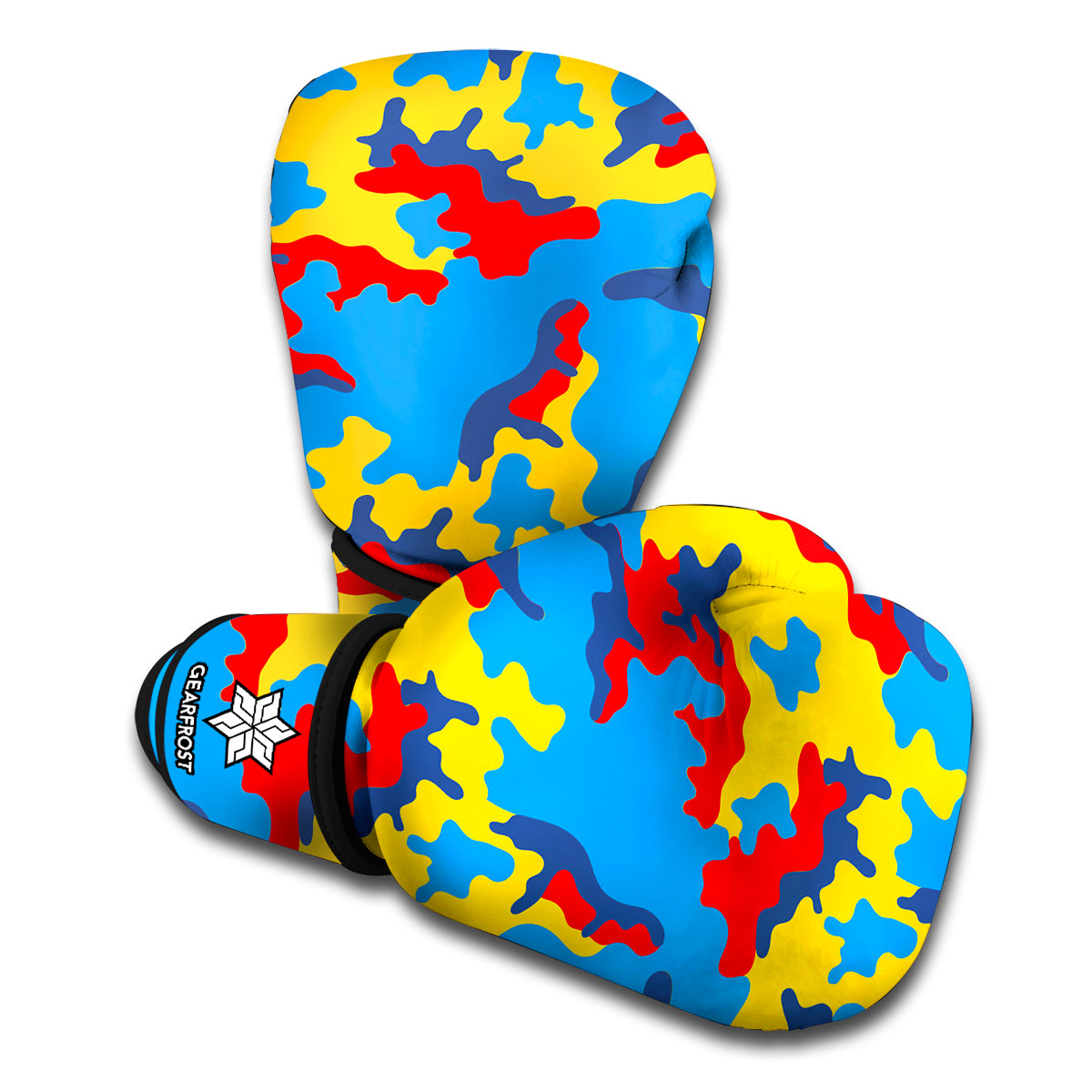 Red Yellow And Blue Camouflage Print Boxing Gloves