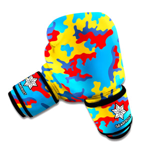 Red Yellow And Blue Camouflage Print Boxing Gloves