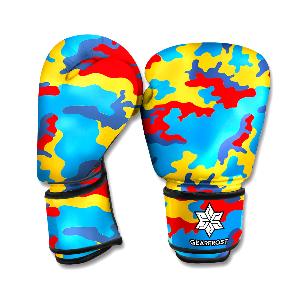 Red Yellow And Blue Camouflage Print Boxing Gloves