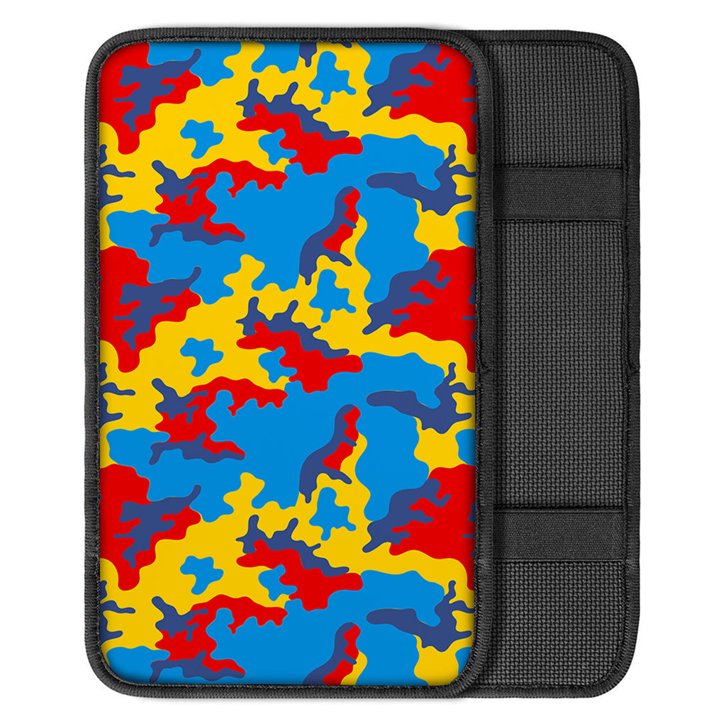 Red Yellow And Blue Camouflage Print Car Center Console Cover