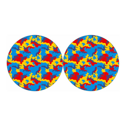 Red Yellow And Blue Camouflage Print Car Coasters