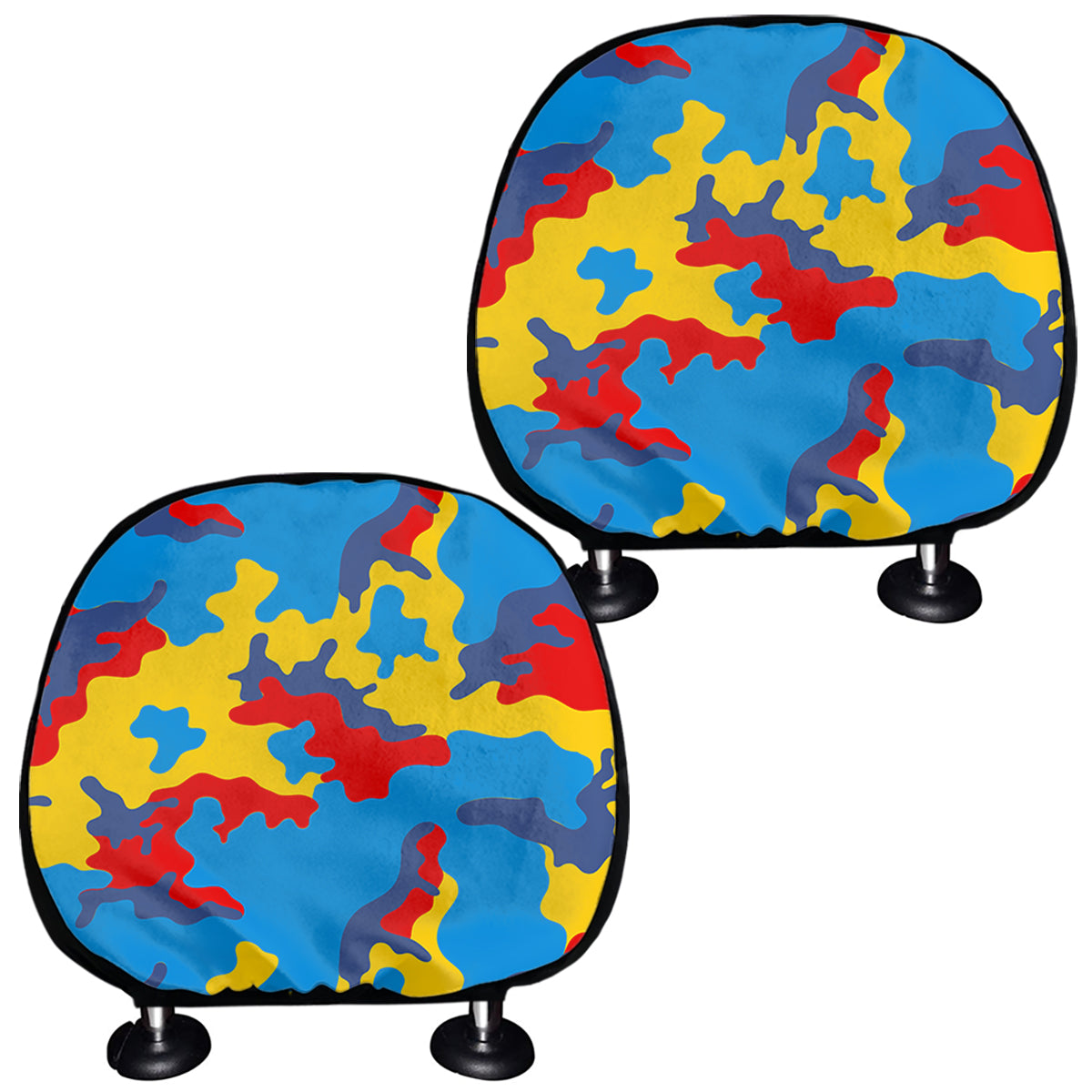 Red Yellow And Blue Camouflage Print Car Headrest Covers