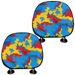 Red Yellow And Blue Camouflage Print Car Headrest Covers