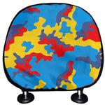 Red Yellow And Blue Camouflage Print Car Headrest Covers