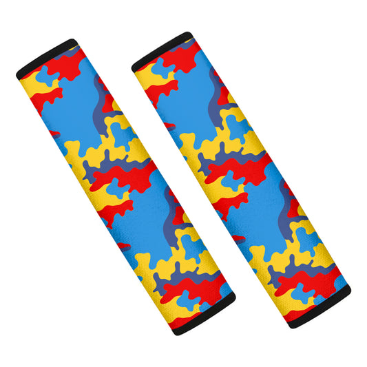 Red Yellow And Blue Camouflage Print Car Seat Belt Covers