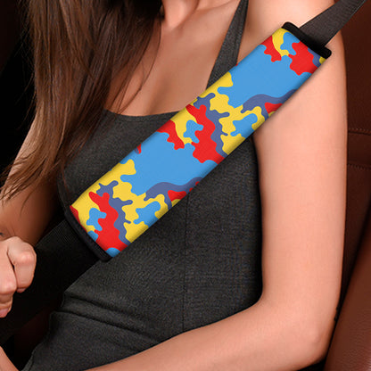 Red Yellow And Blue Camouflage Print Car Seat Belt Covers