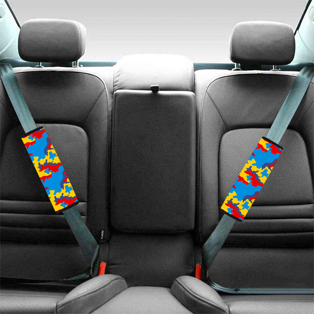 Red Yellow And Blue Camouflage Print Car Seat Belt Covers