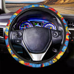 Red Yellow And Blue Camouflage Print Car Steering Wheel Cover