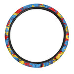 Red Yellow And Blue Camouflage Print Car Steering Wheel Cover