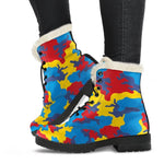 Red Yellow And Blue Camouflage Print Comfy Boots GearFrost
