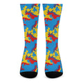 Red Yellow And Blue Camouflage Print Crew Socks