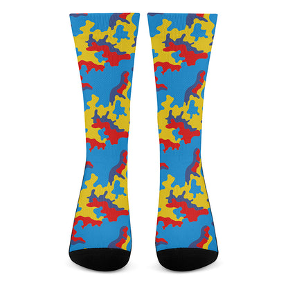 Red Yellow And Blue Camouflage Print Crew Socks